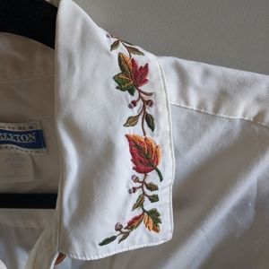 Cottagecore white button-down shirt embroidery